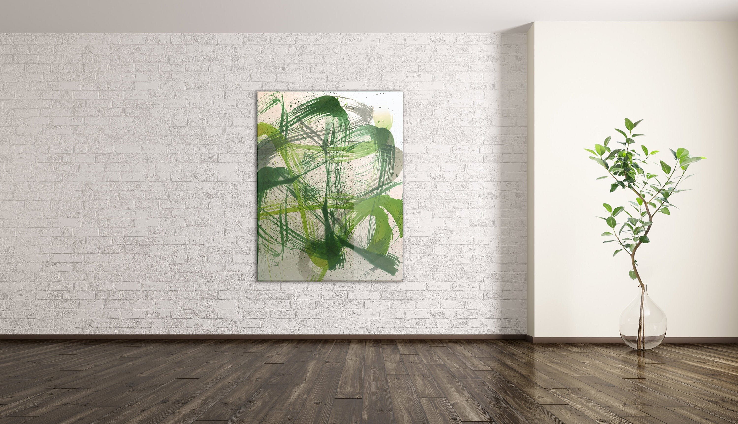 Zen Abstract Action Painting, Large Wall Art, Green Abstract Painting ...