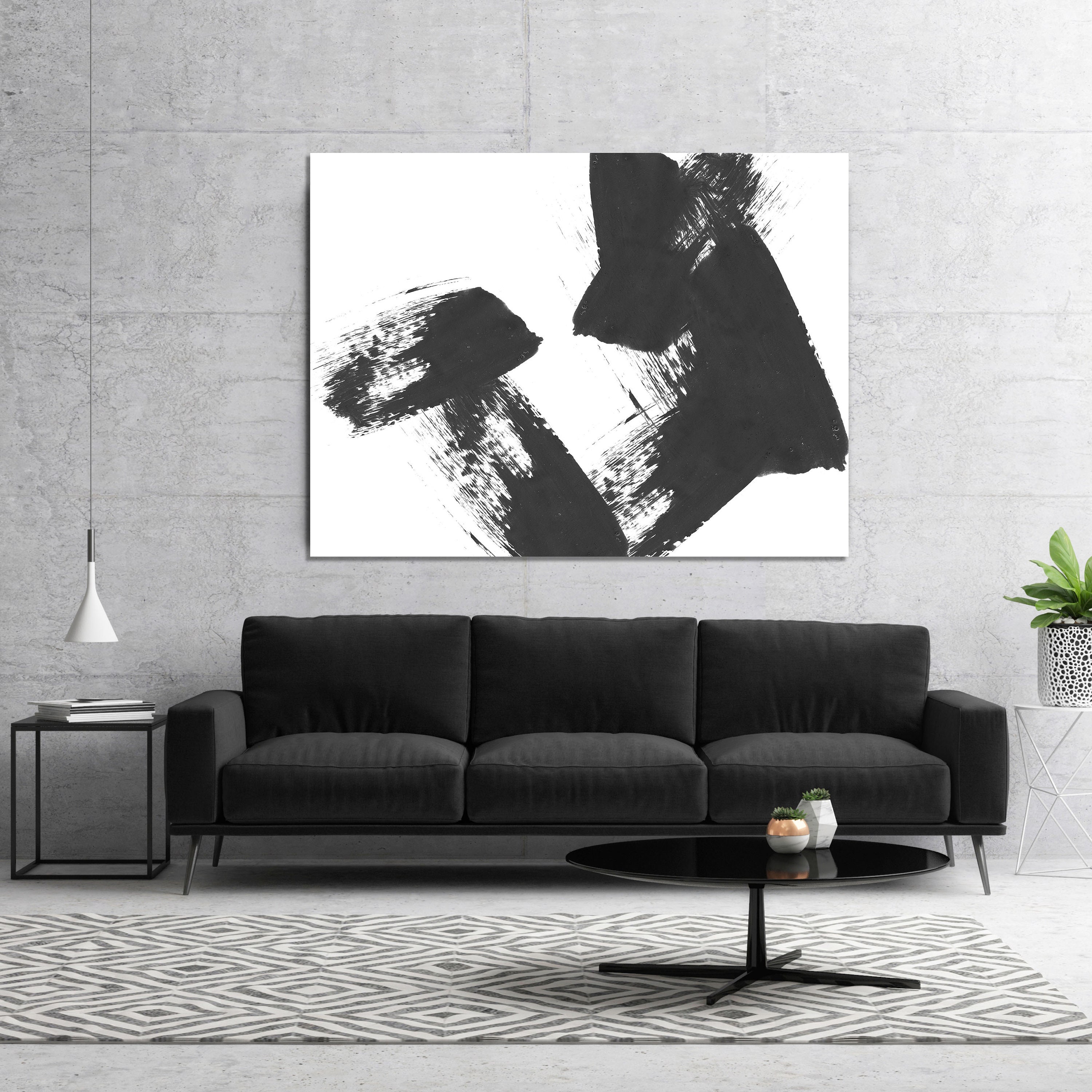 Large Black and White Modern Abstract Art Original - Etsy