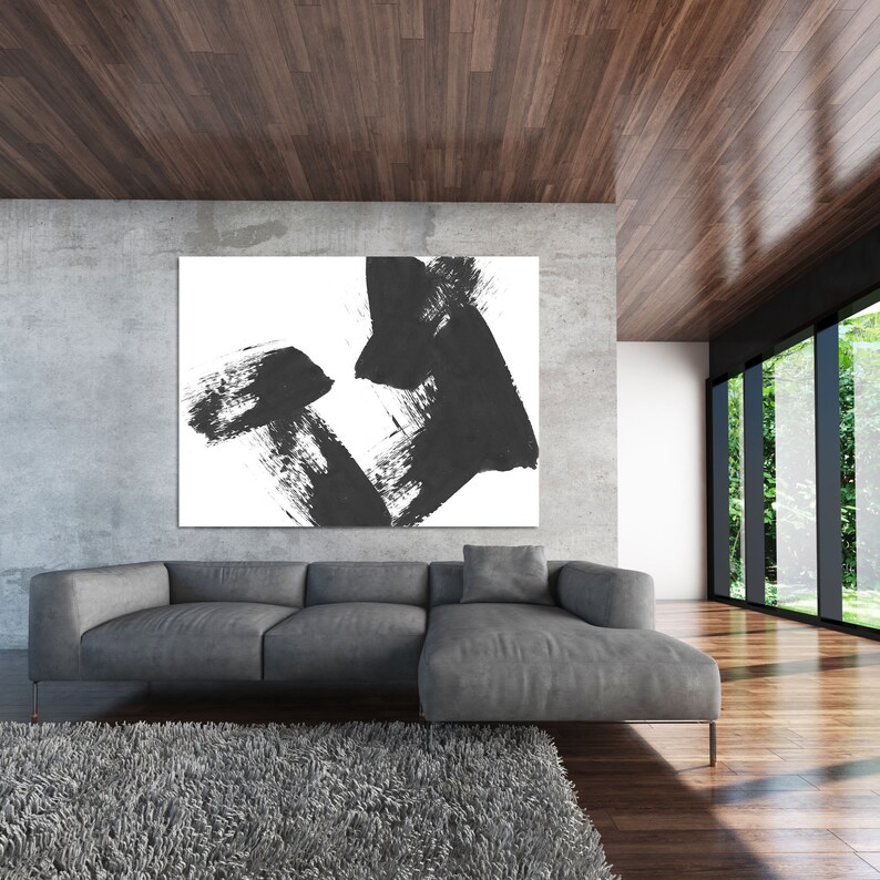 Large Black and White Modern Abstract Art, Original Contemporary Wall ...