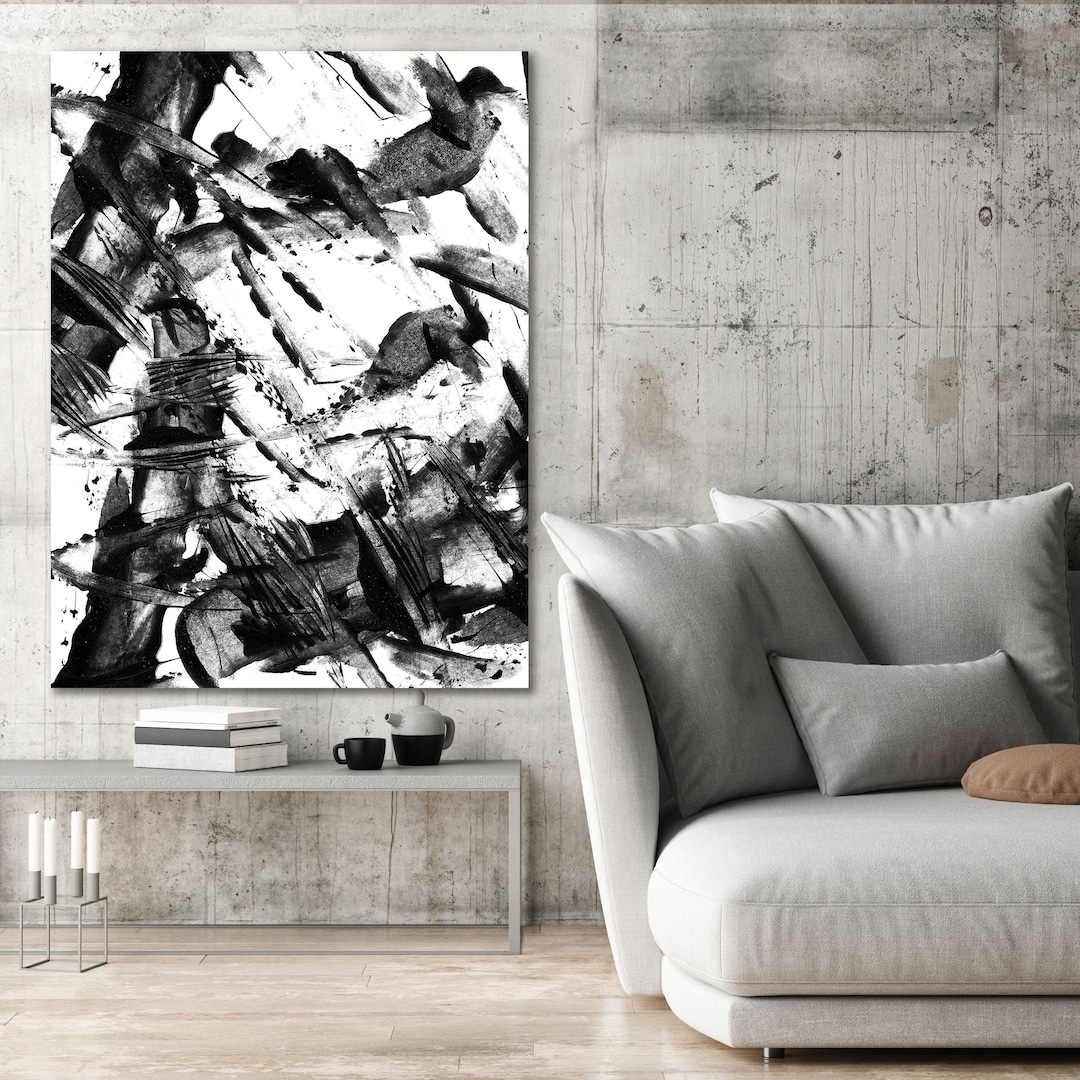Large Black and White Modern Abstract Art, Original Contemporary Wall ...