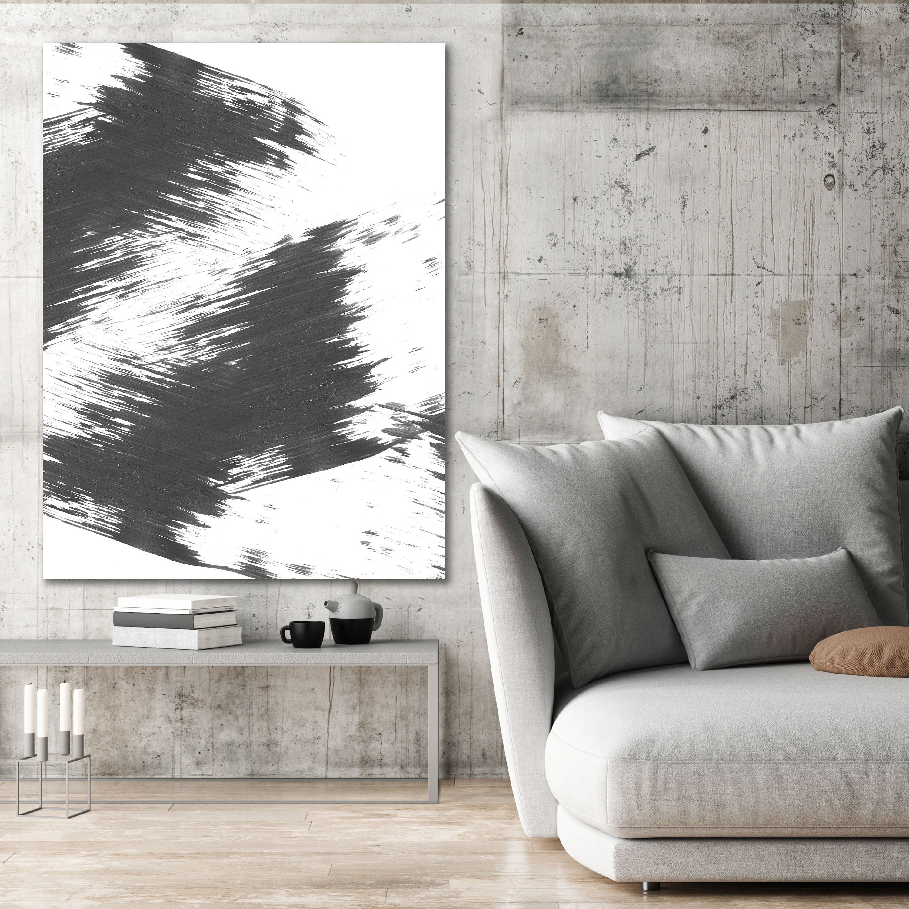 Large Black and White Modern Abstract Art, Original Contemporary Wall ...