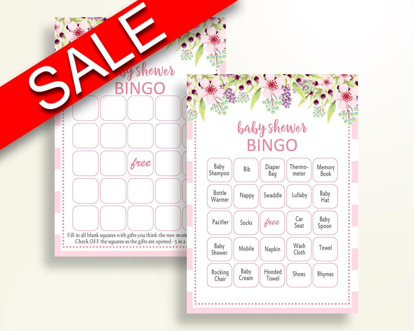 Bingo Baby Shower Bingo Pink Baby Shower Bingo Baby Shower Etsy