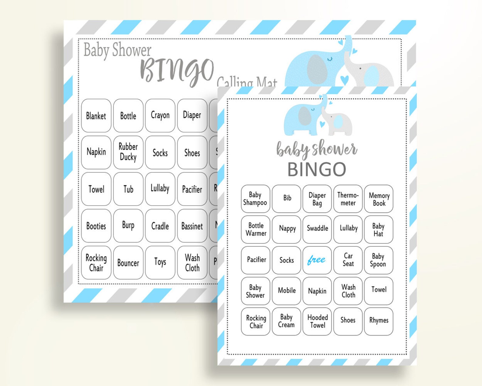 Bingo Baby Shower Bingo Elephant Baby Shower Bingo Blue Gray Etsy