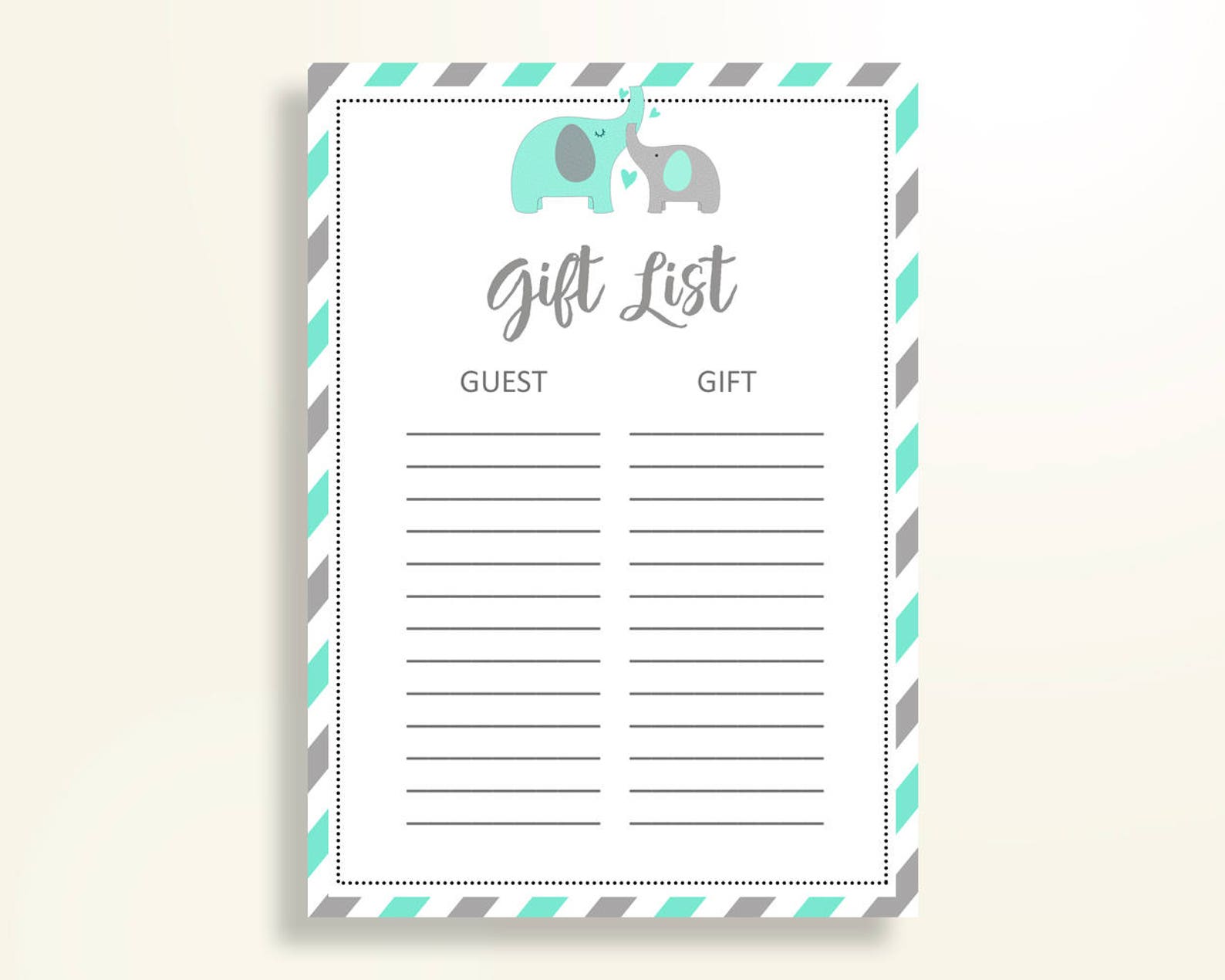 Gift List Baby Shower Gift List Turquoise Baby Shower Gift Etsy