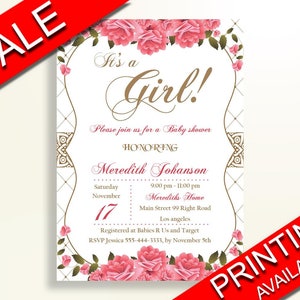 Roses Baby Shower Invitations Printable Digital or Printed - Etsy