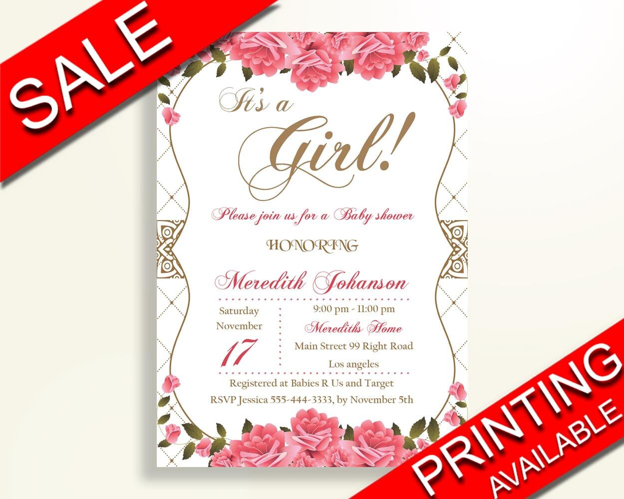 Roses Baby Shower Invitations Printable Digital or Printed - Etsy