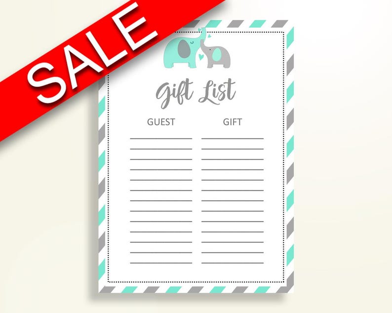 Gift List Baby Shower Gift List Turquoise Baby Shower Gift Etsy