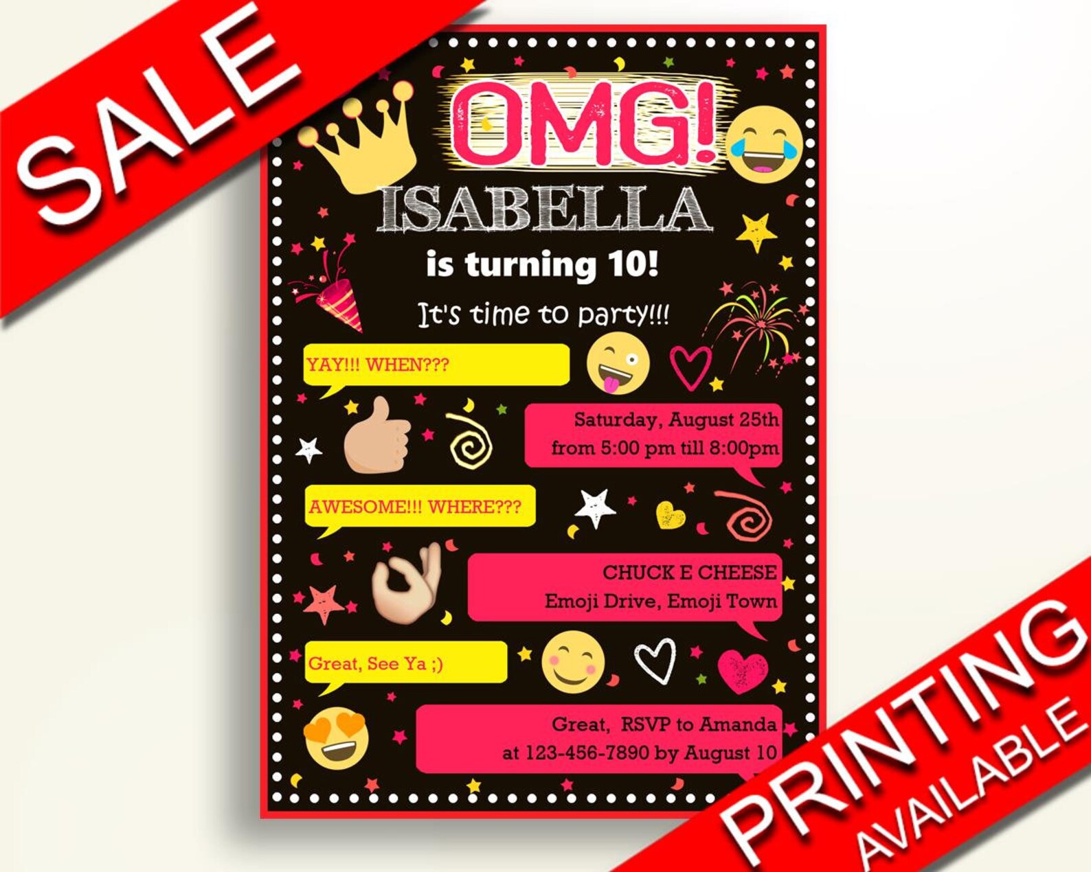 Emoji Birthday Invitation Emoji Birthday Party Invitation Etsy