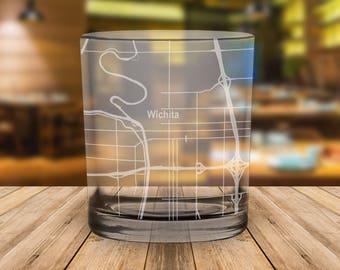 Wichita Kansas City Map Whiskey Glass Gift