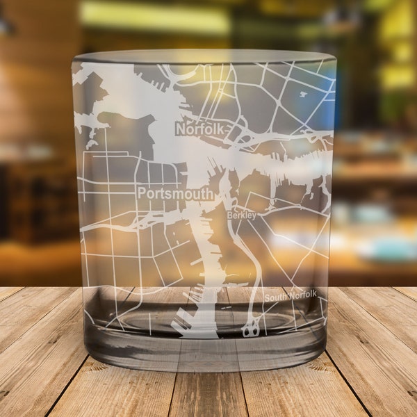 Portsmouth Virginia City Map Whiskey Glass Gift