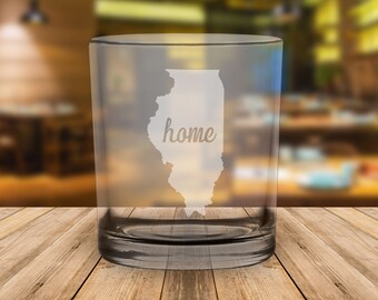 Illinois "Home" Engraved State Whiskey Rocks Glass