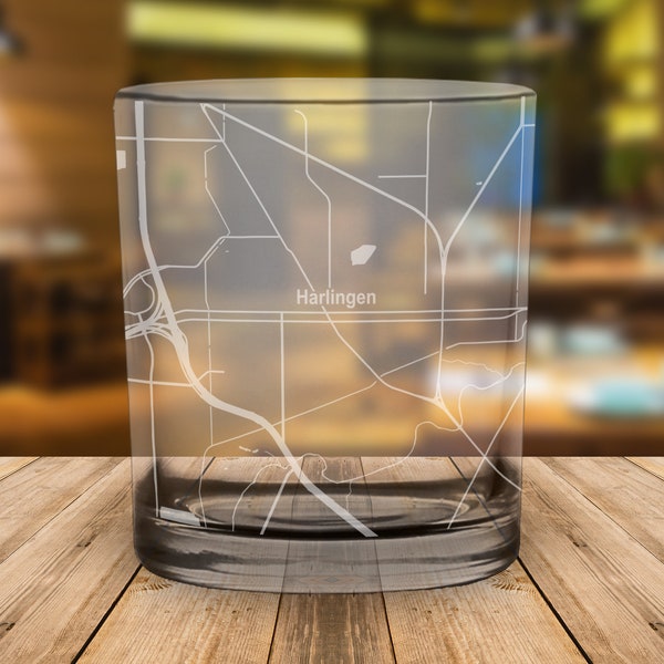 Harlingen Texas Map Whiskey Glass Gift