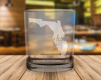 Florida "Home" Engraved State Whiskey Rocks Glass