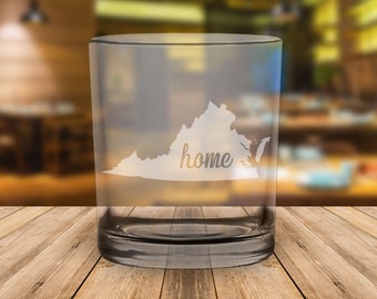 Virginia "Home" Engraved State Whiskey Rocks Glass