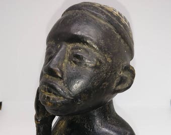 Antique Hand Carved Wood Statue By West African Artisans
