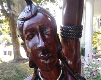 Antique Mandinka Female Warrior Hunter Mahogany Wood Statue