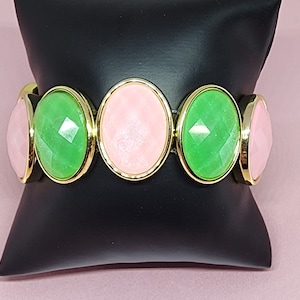 Pink and green statement bracelet