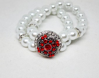 Red and white pearl bracelets