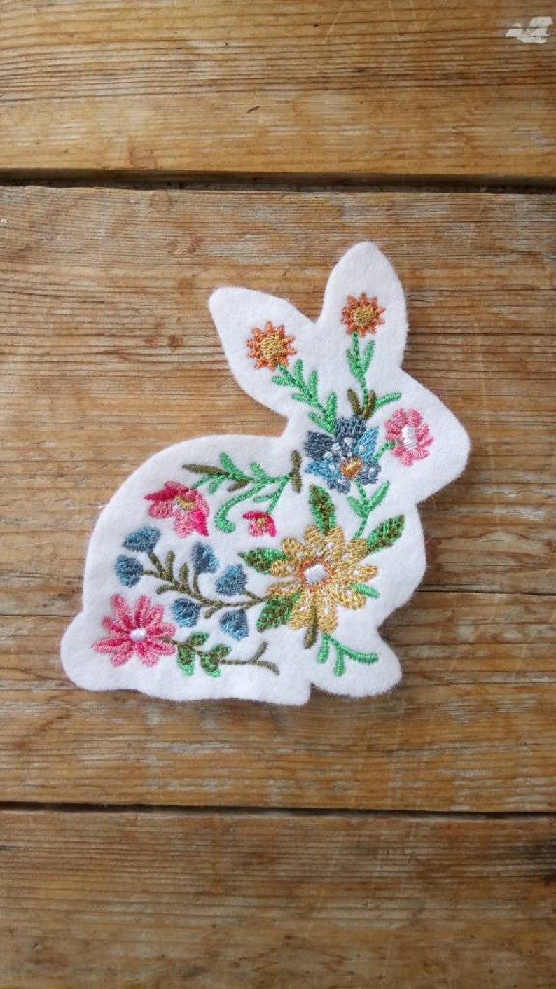 Floral Bunny Rabbit Embroidered Felt Iron on Patch. | Etsy