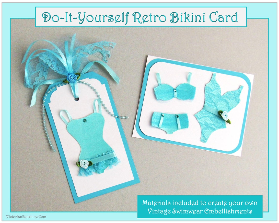 Card Kit Retro Swimwear Cards Aqua Etsy