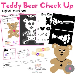 Pretend Play Arzt Teddybär Check Up Druckbare Download Arbeitsblätter Doc McStuffins Spielzeug Krankenhaus inspirierte Patientenakte