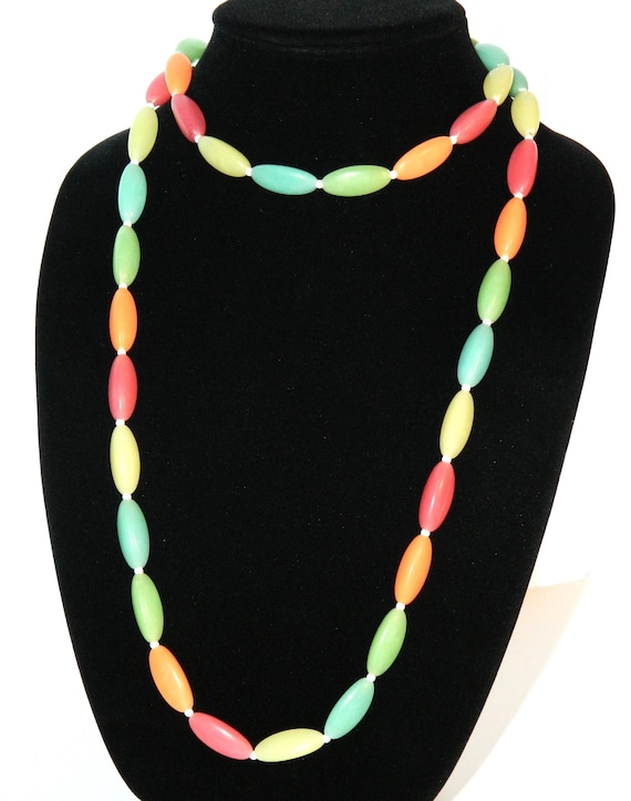 Vintage Plastic Multicolor Bead Long Necklace