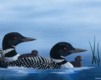 Familie van Loons « Muurprint | Sticker, muursticker, Fine Art Print, verpakt canvas door Kestrel Michaud