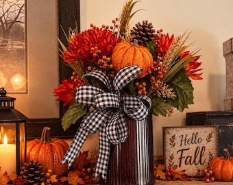 Centrotavola autunnale con zucche / Decorazioni autunnali per la tavola / Centrotavola zincato per l'autunno / Decorazioni rustiche per l'autunno / Composizioni floreali autunnali / Ringraziamento