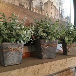 Farmhouse Centerpiece / Coffee Bar Decor / Rustic Bucket with Eucalyptus / Table Arrangement / Galvanized Greenery Centerpiece for mantle