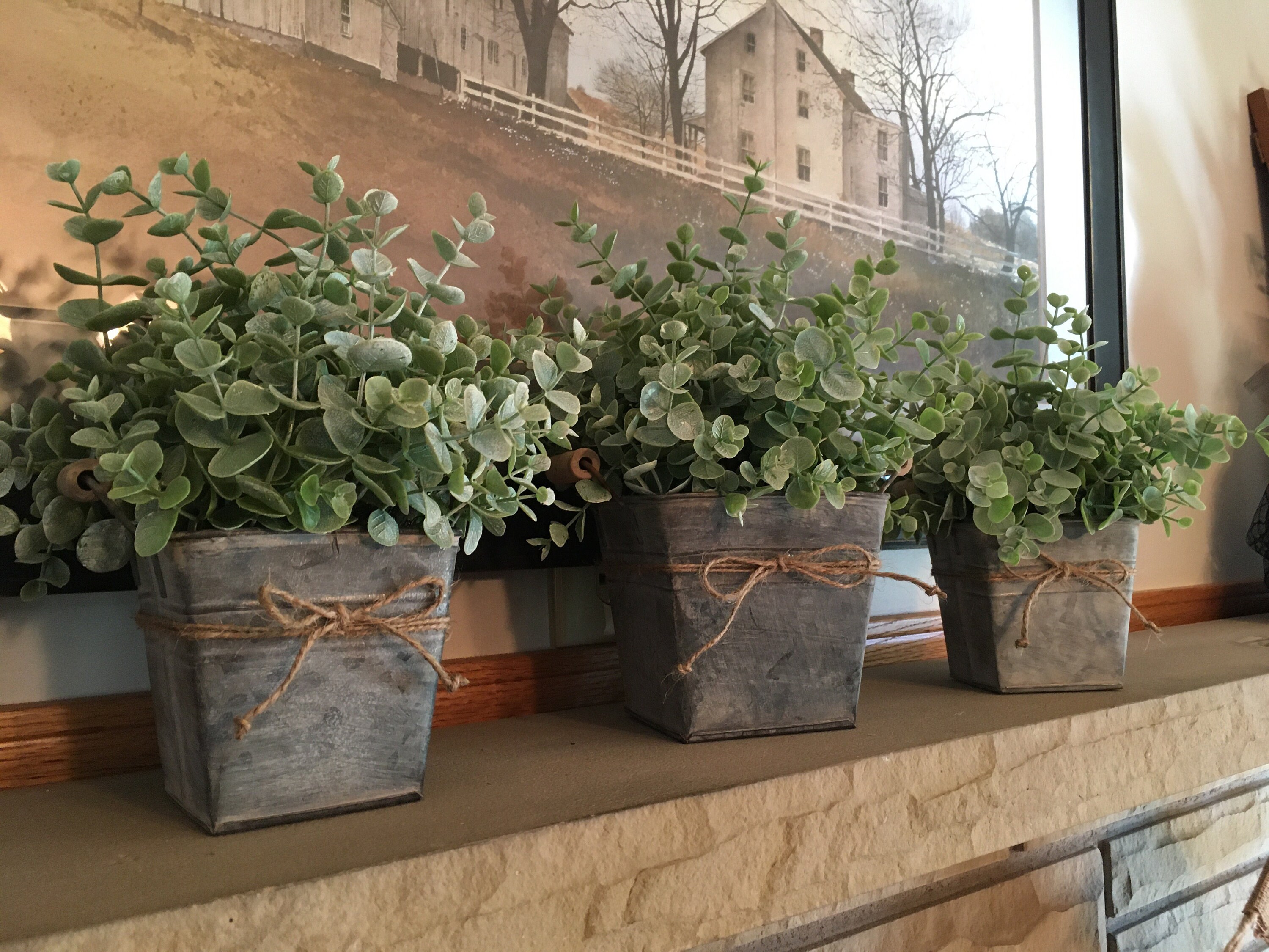 Farmhouse Centerpiece / Coffee Bar Decor / Rustic Bucket with Eucalyp…