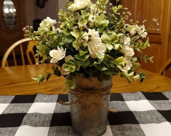 Farmhouse Centerpiece / Farmhouse Decor / Rustic Bucket with Eucalyptus / Farmhouse Table Arrangement /  Galvanized Greenery Centerpiece