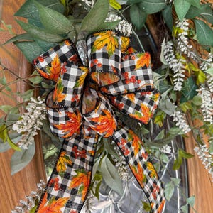 Fall Bow / Lantern Bow / Fall Bow for wreath / Fall Bow Lantern Topper / Fall Mailbox Bow / Door Hanger Bow / Buffalo Plaid Fall Leaves Bow