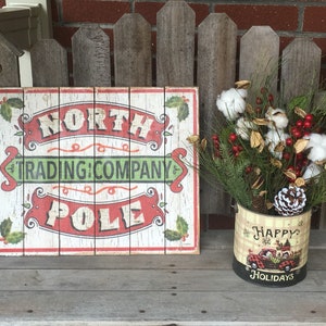 North Pole Trading Company Sign / Wood Farmhouse Sign / Christmas  Sign / Vintage Sign / North Pole Sign / Antique North Pole Sign