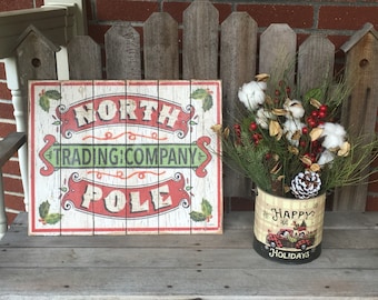 North Pole Trading Company Sign / Wood Farmhouse Sign / Christmas  Sign / Vintage Sign / North Pole Sign / Antique North Pole Sign