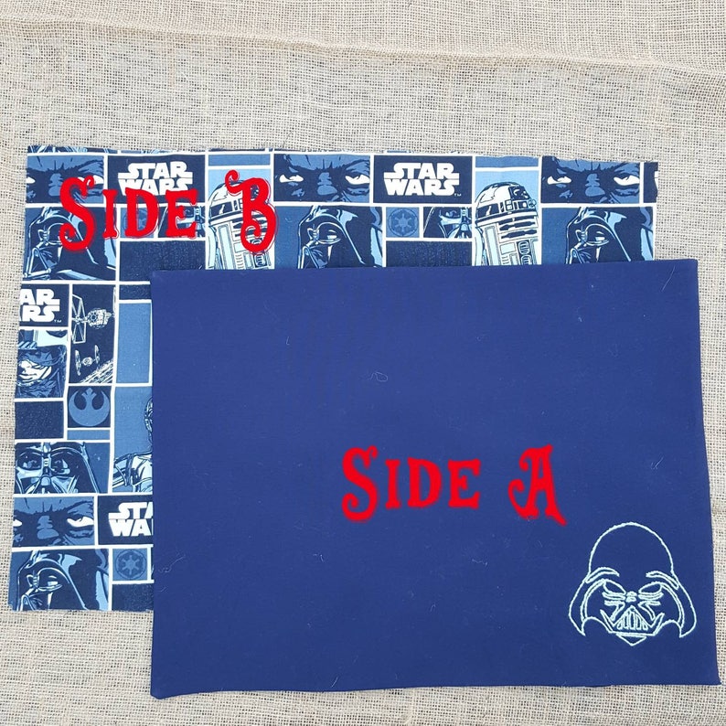 hand embroidered Disney R2D2 Darth Vader Blue reversible 2 cotton fabric Star Wars Placemats C3PO Classic Starwars