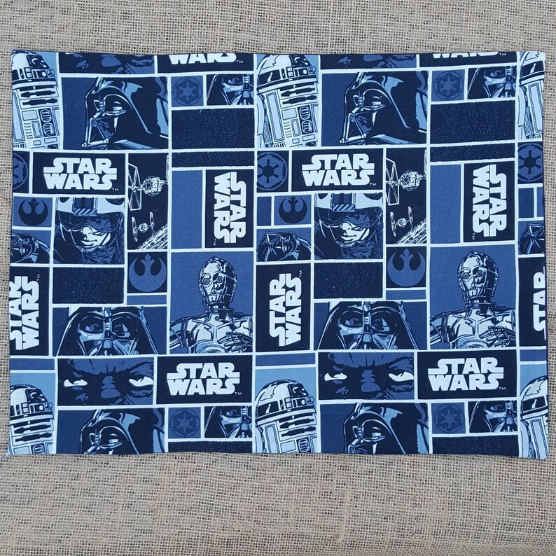hand embroidered Disney R2D2 Darth Vader Blue reversible 2 cotton fabric Star Wars Placemats C3PO Classic Starwars