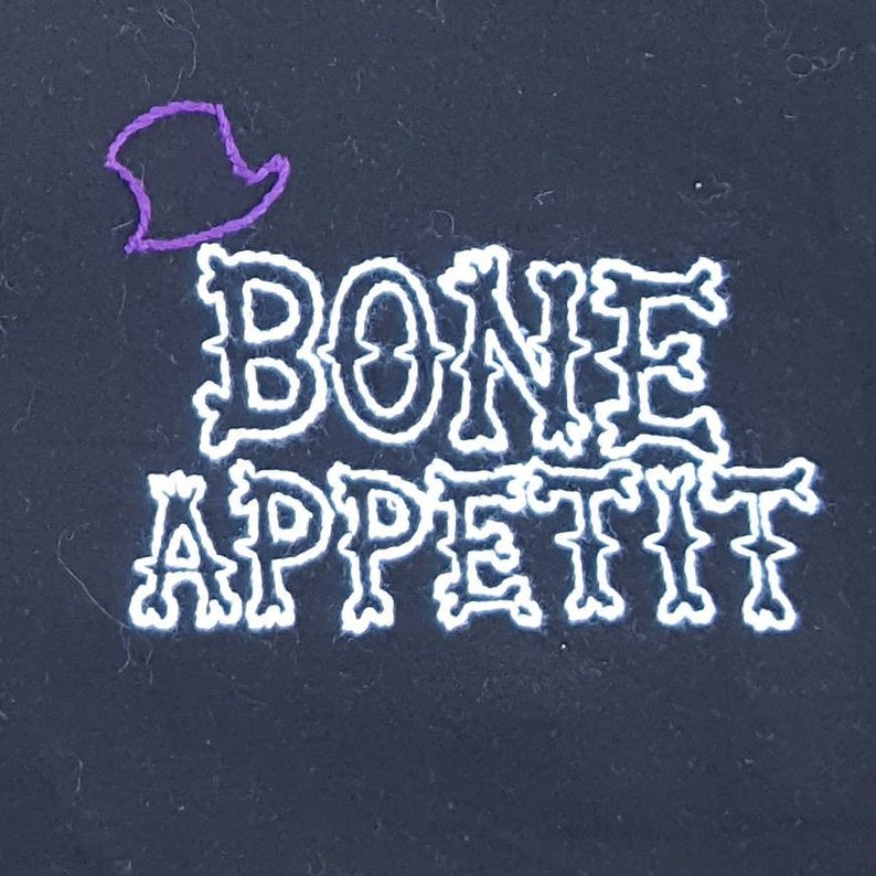 Purple Skeleton Placemats top hat reversible Bone Appetit Halloween 2 hand embroidered -