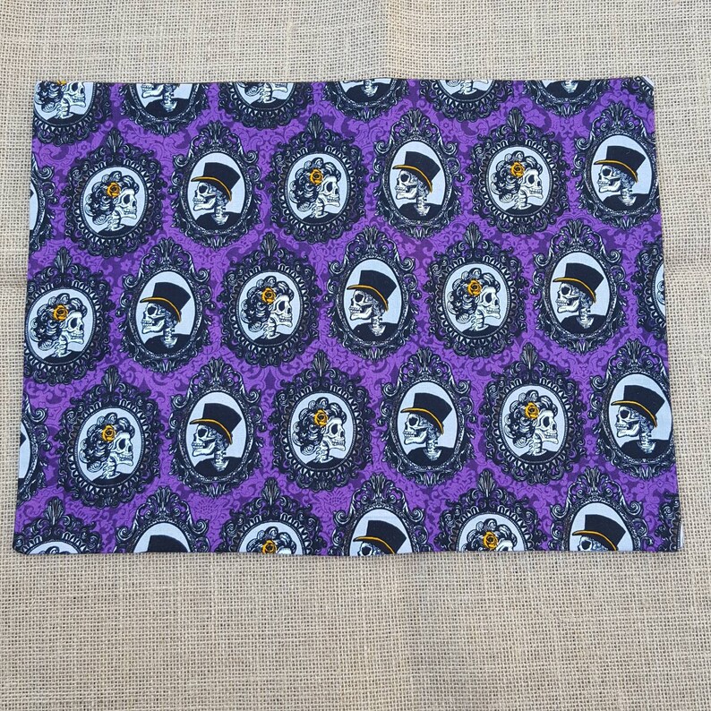 Purple Skeleton Placemats top hat reversible Bone Appetit Halloween 2 hand embroidered -