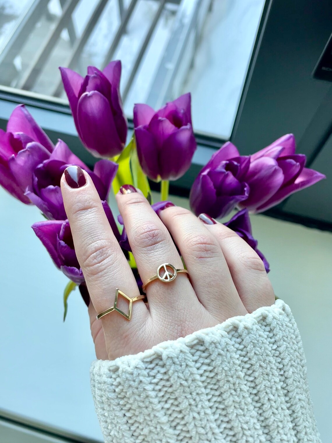 Solid 14k Gold Diamond Outline Ring Solid Gold Ring 14k Gold Etsy