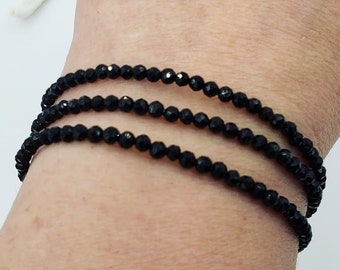 Elegant Black Spinel Three Strand Bracelet - Handcrafted Jewelry