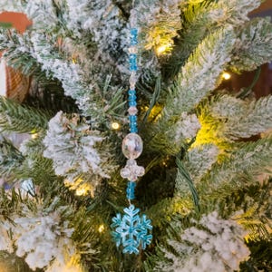 Ice Blue Crystal Snowflake Ornament, Handmade Beaded Christmas Decoration, Winter Suncatcher, Unique Holiday Gift, Tree Bling.