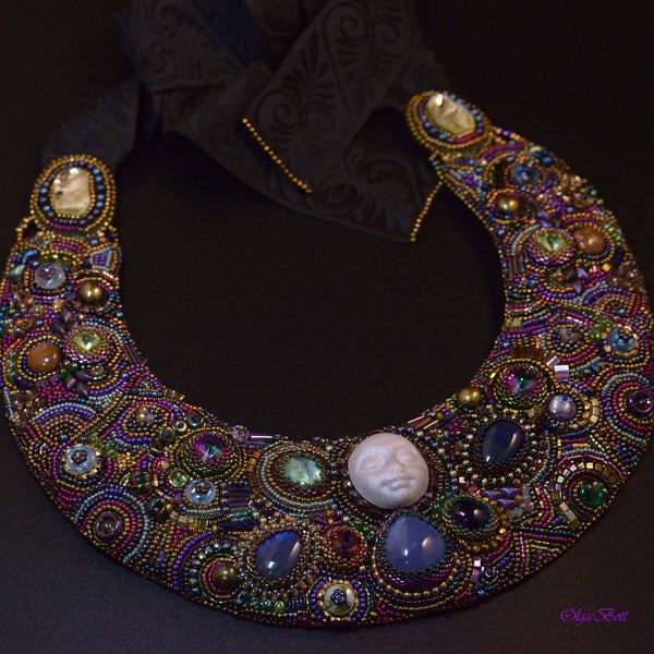 BloomThrough: Handmade Celestial Dreams Beaded Collar Necklace with Gemstones - Perfect for Parties Costumes Prom and Weddings