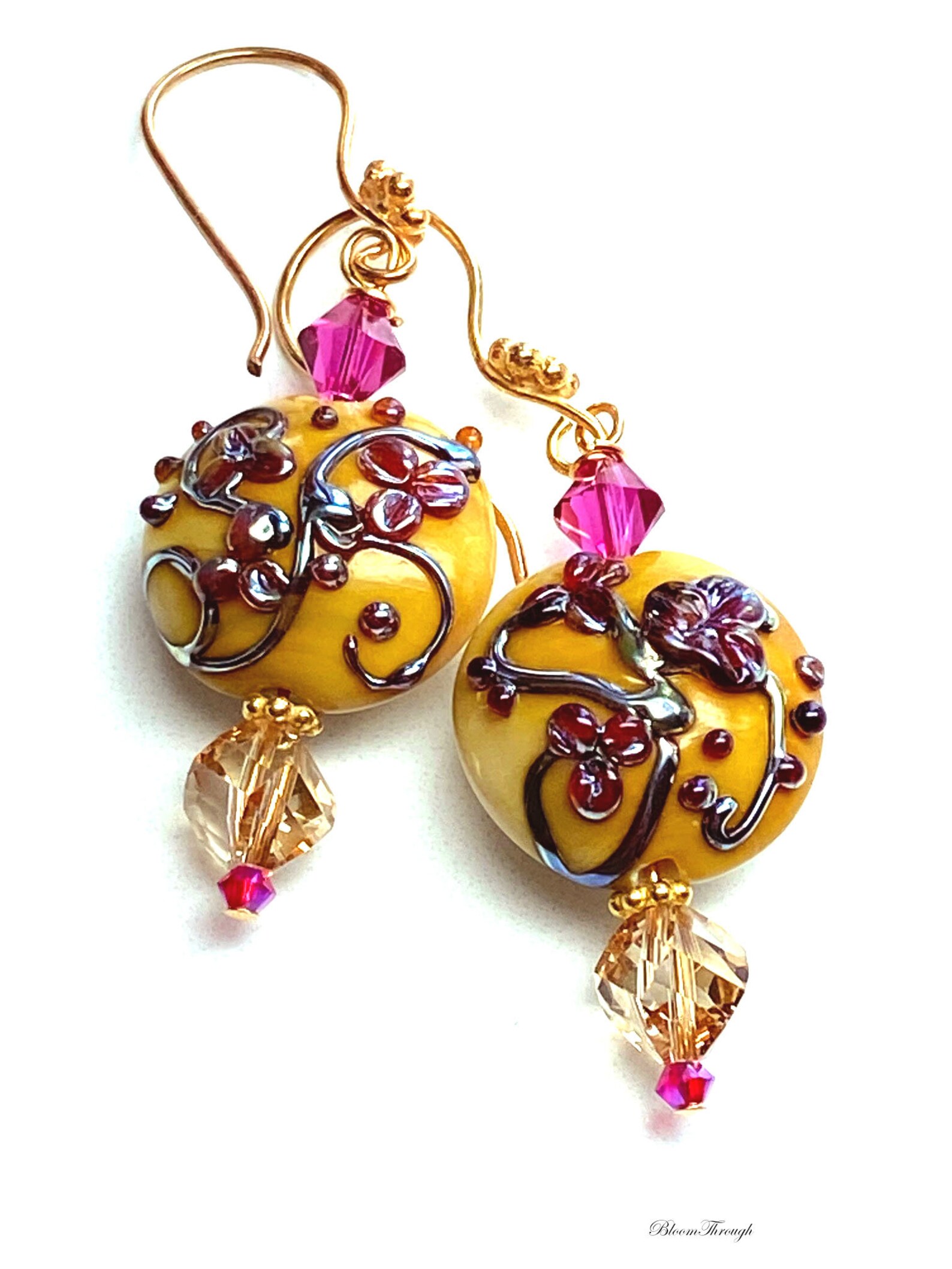 Silver Glass Floral Earrings Vine Ornament Earrings Lampwork Etsy