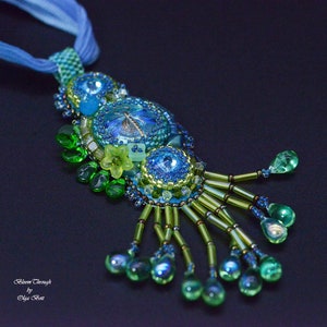 Blue Dragonfly Bead Necklace with Swarovski Crystal Pendant - Handcrafted Unique Jewelry for Her