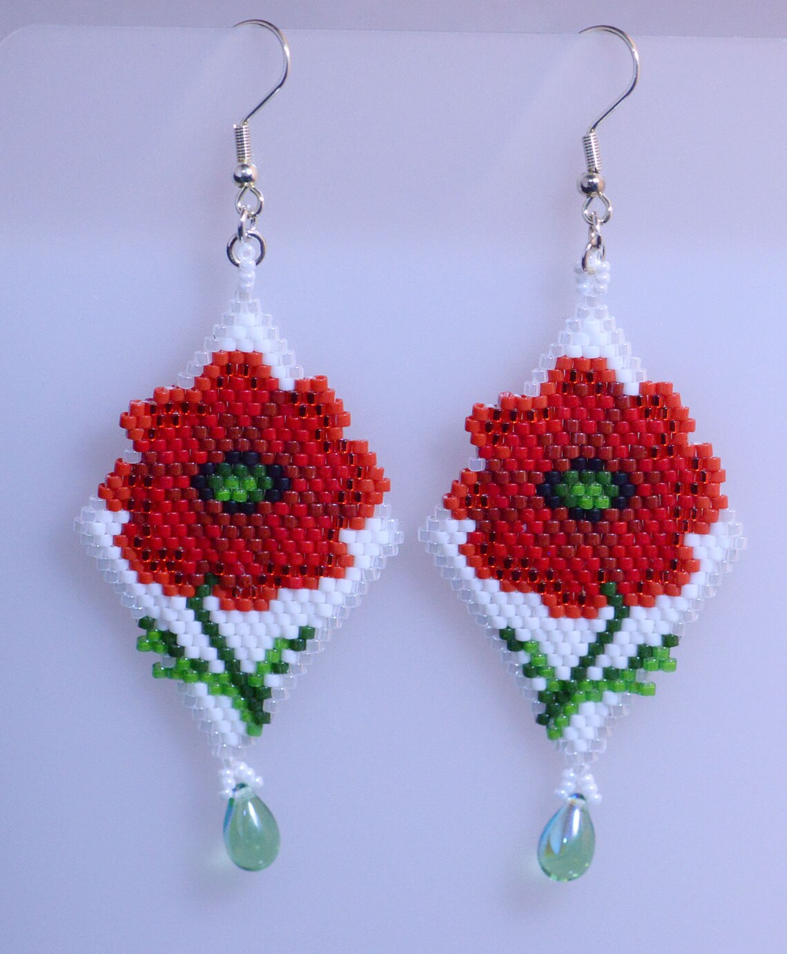 Poppy Flower Seed Beaded Earrings, Poppy Flower Earrings, Poppy Flower