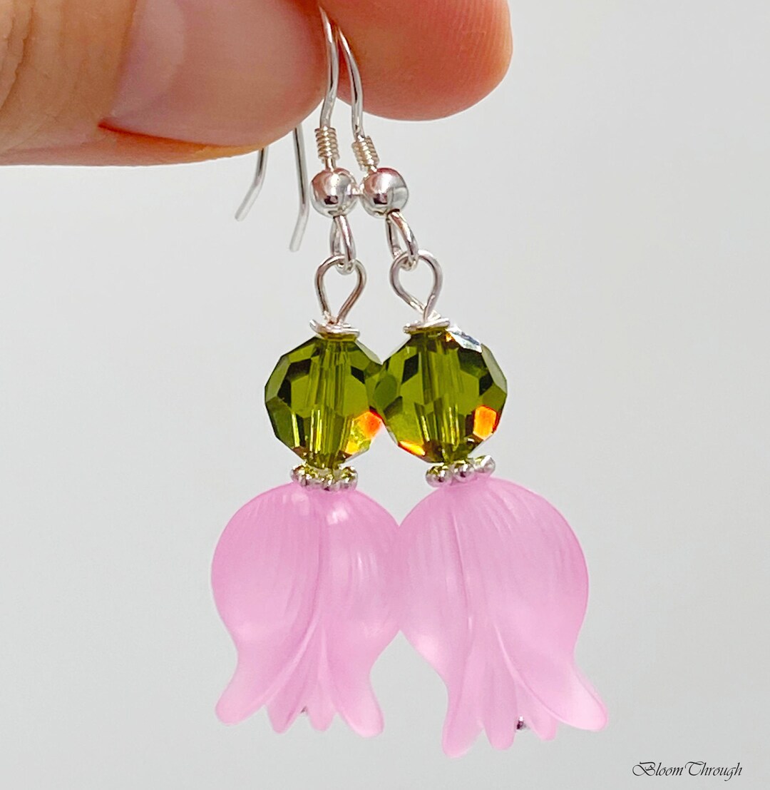 Pink Tulip Lucite Earrings Tulip Flower Earrings Spring Etsy
