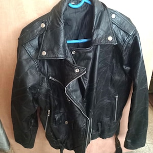 American Eagle God Bless Patch trabajo biker panсk - Rock. Kurtka с вышивкой-эмблемой из натуральной черной кожи Рок-Панк muжская - unisex