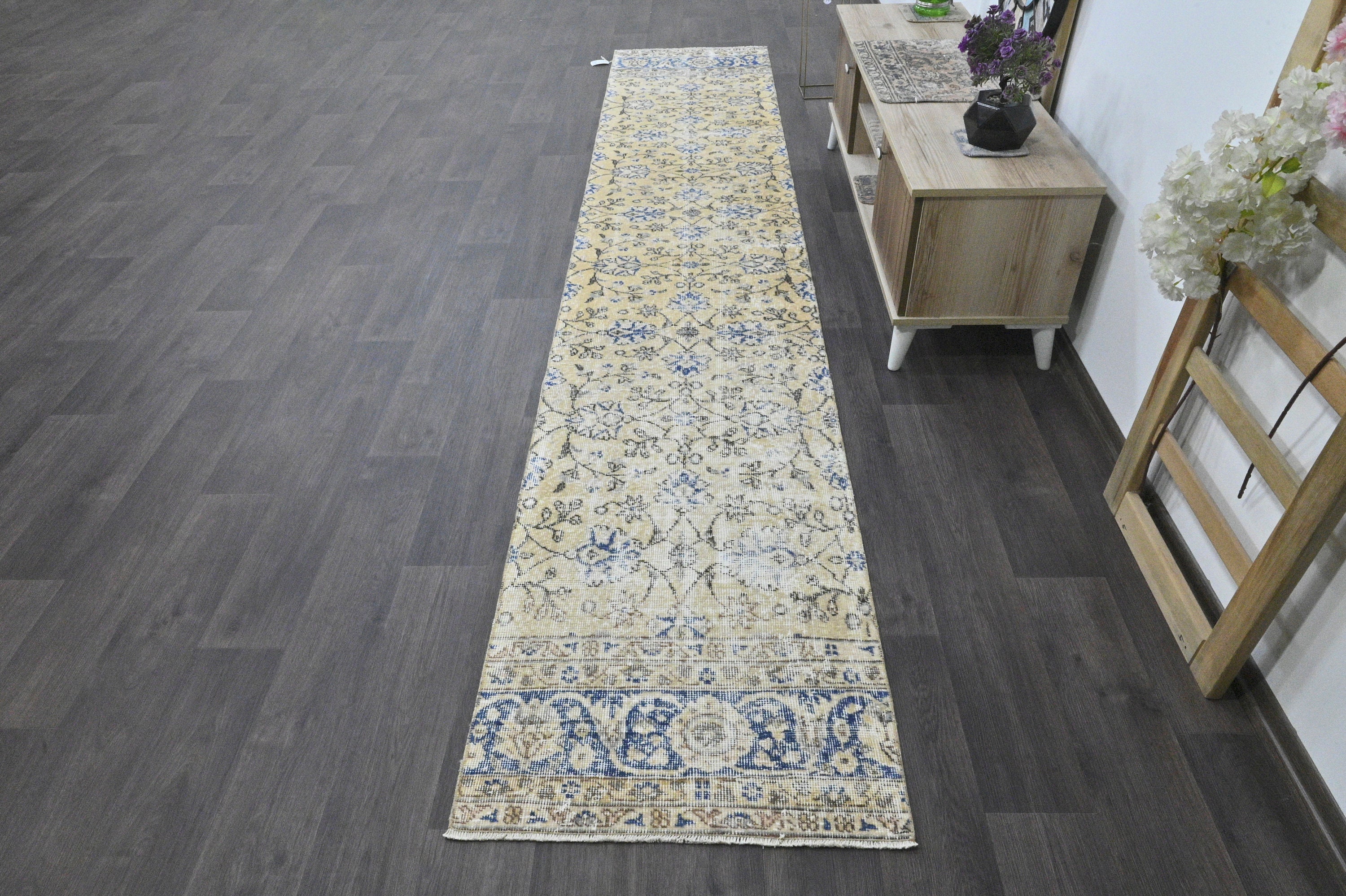 2x12 HALLWAY RUNNER RUG, Beige Rug, Vintage Turkish Rug, Handmade Rug ...