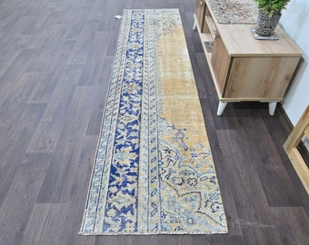runner rug / oushak rug / vintage hallway rug / turkish rug / wool rug / hand knotted rug / turkey floor rug / 2.2 x 9.0 ft.