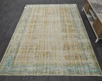Vintage Rug, Turkish Rug, 6.2x8 ft Large Rug, Anatolian Rugs, Rugs For Salon, Orange Antique Rug, Large Wool Rug, Orange Rug,